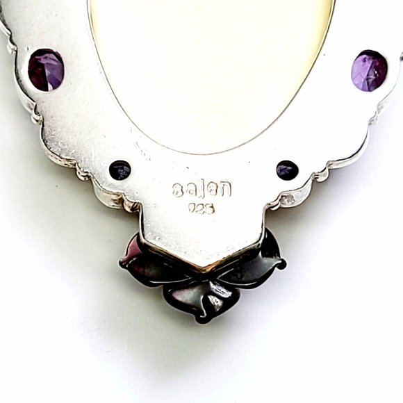 Sajen Sterling Silver Carved Shell Goddess Face Gemstone Pendant #8352 - Picture 5 of 6